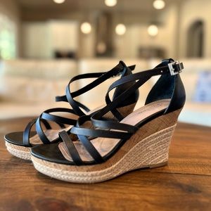 Charles David Black Espadrille Cork Wedges Sz 6
